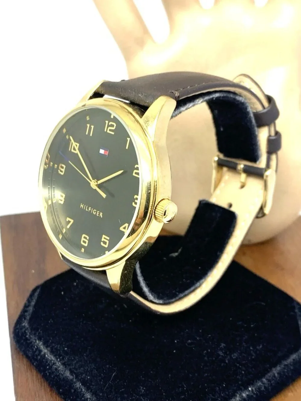 Tommy Hilfiger Men's Watch 1791660 Black Dial Quartz Gold Leather Strap 44.5mm